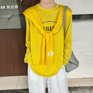 洋气上衣潮 配披肩天丝面膜T恤女欧洲站2025夏装 新款 欧货女装 时尚
