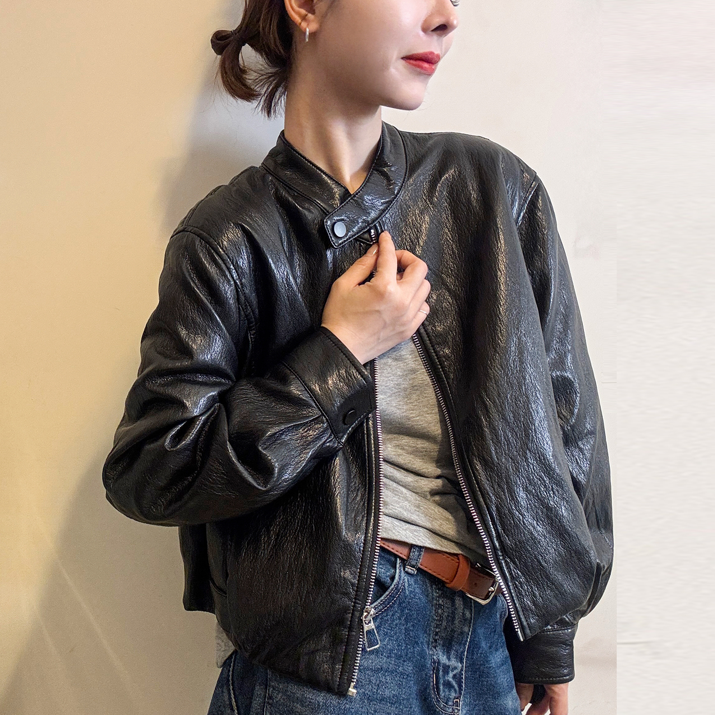 复古PU皮白鸭绒羽绒服女欧洲站2025冬装新款欧货女装小个子外套潮