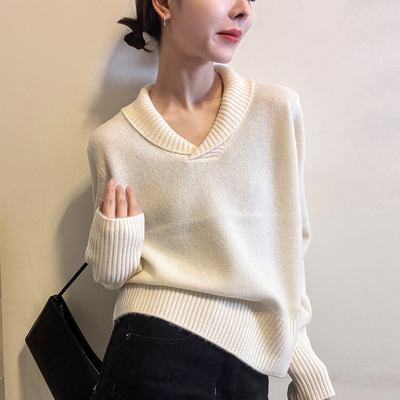 青果领细羊毛针织衫女欧洲站上衣