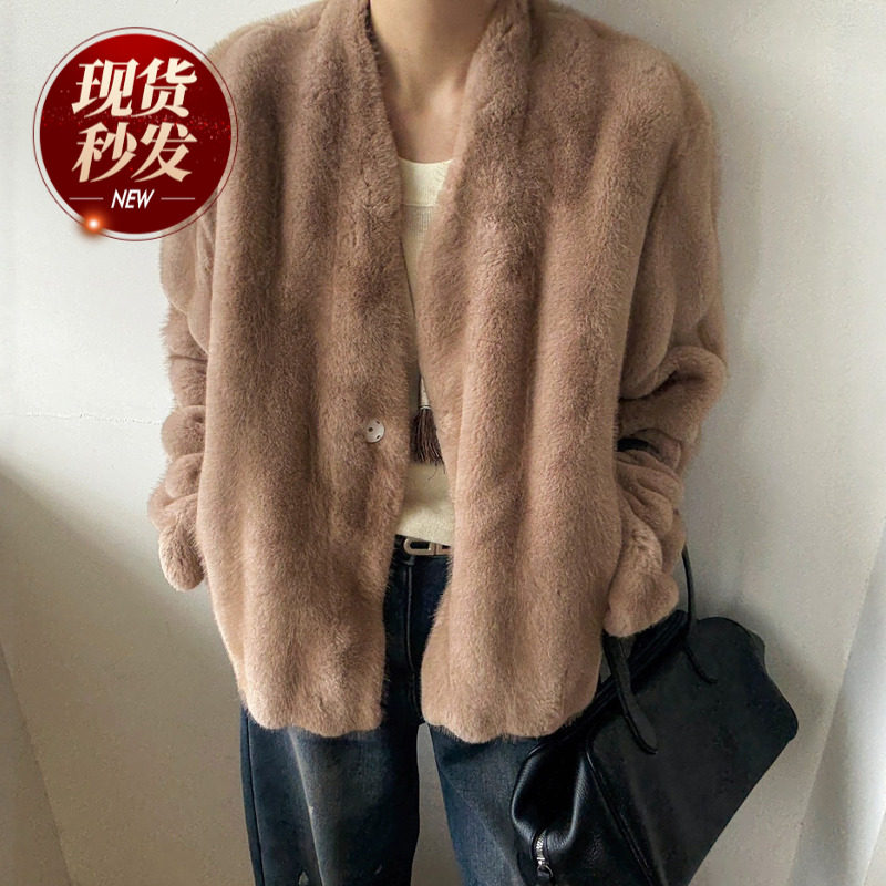 仿水貂毛皮毛一体短外套女欧洲站2025冬装新款欧货女装时尚上衣潮