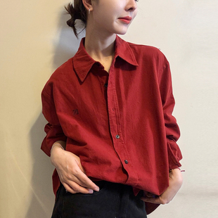 字母刺绣磨毛加厚衬衫女欧洲站2025冬装新款欧货女装时尚打底衫潮