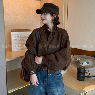 花苞领压棉棒球服外套女欧洲站2026早秋新款欧货女装时尚短款上衣