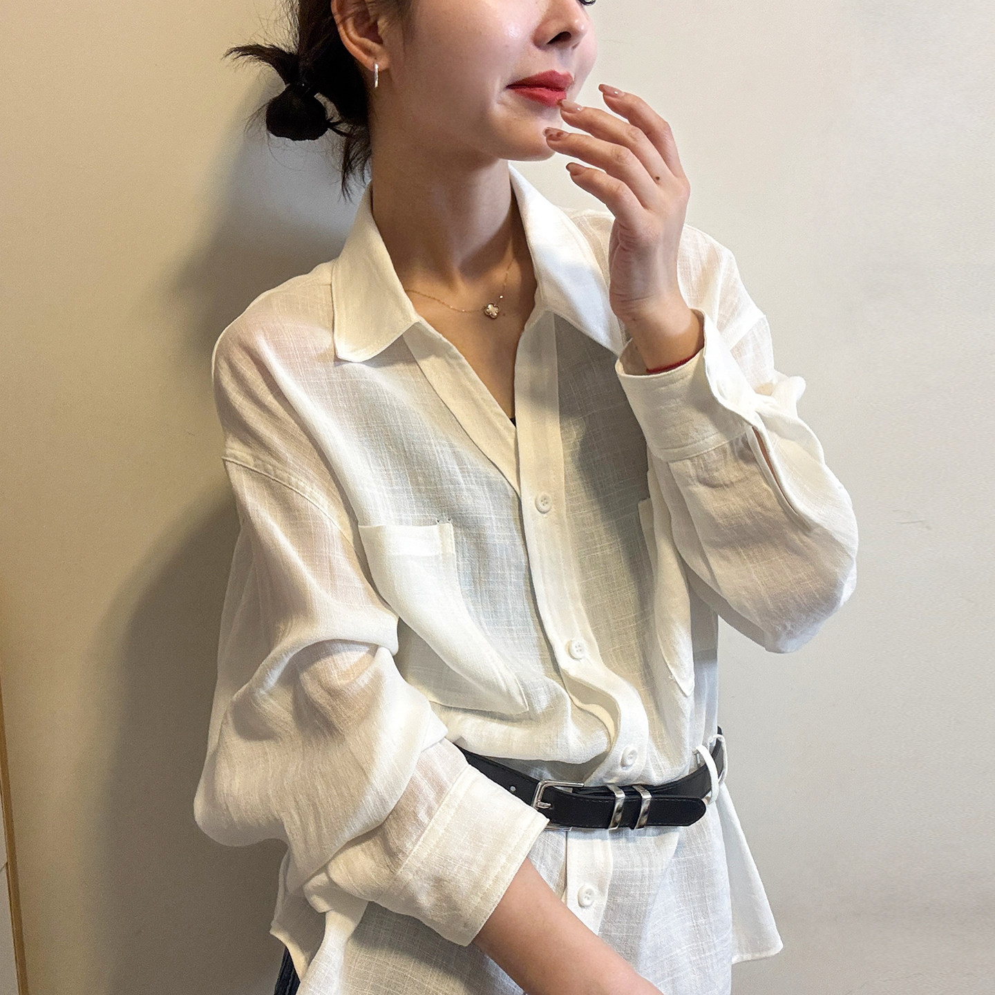 配腰带天丝麻料衬衫女欧洲站2026春装新款欧货女装时尚洋气小衫潮