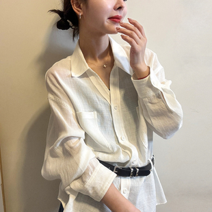 女欧洲站2026春装 洋气小衫 新款 时尚 潮 欧货女装 配腰带天丝麻料衬衫