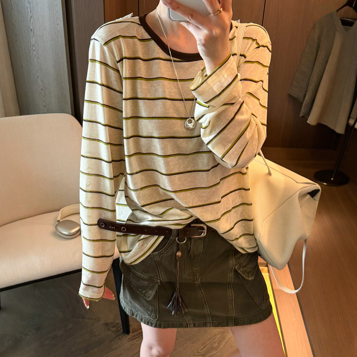 撞色条纹蕾丝露背面膜T恤女欧洲站2026夏季新款欧货女装防晒衣潮
