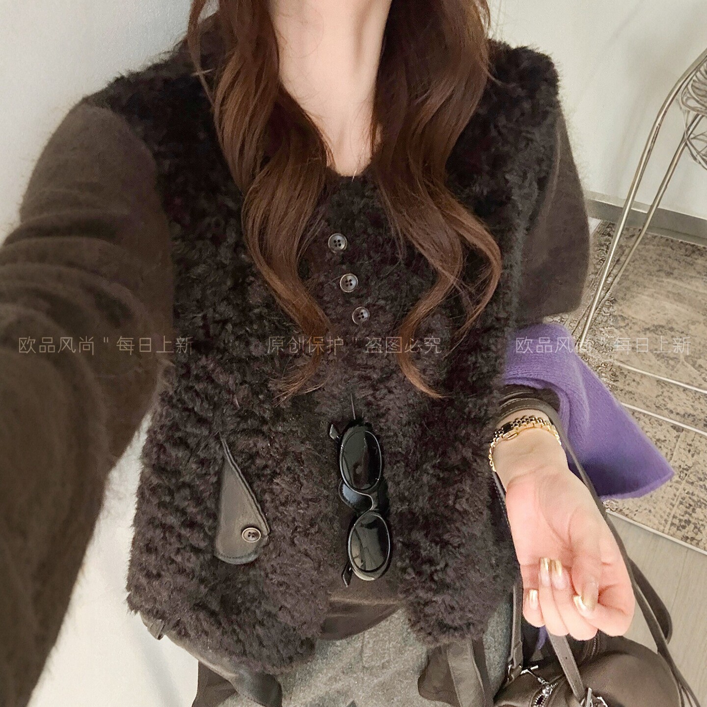 羊羔毛皮毛一体马甲外套女欧洲站