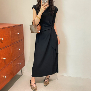侧边打结飞飞袖收腰连衣裙女欧洲站2026夏装新款欧货女装A字裙潮