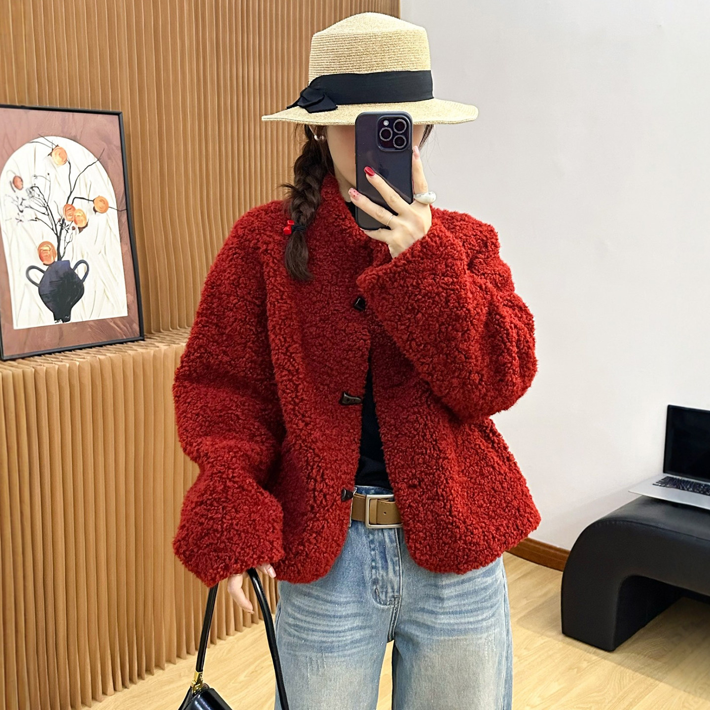 牛角扣羊羔毛皮毛一体外套女欧洲站2025冬装新款欧货女装羊羔服潮,女装/女士精品,短外套,淘宝优惠券,粉丝福利购,淘宝优惠卷