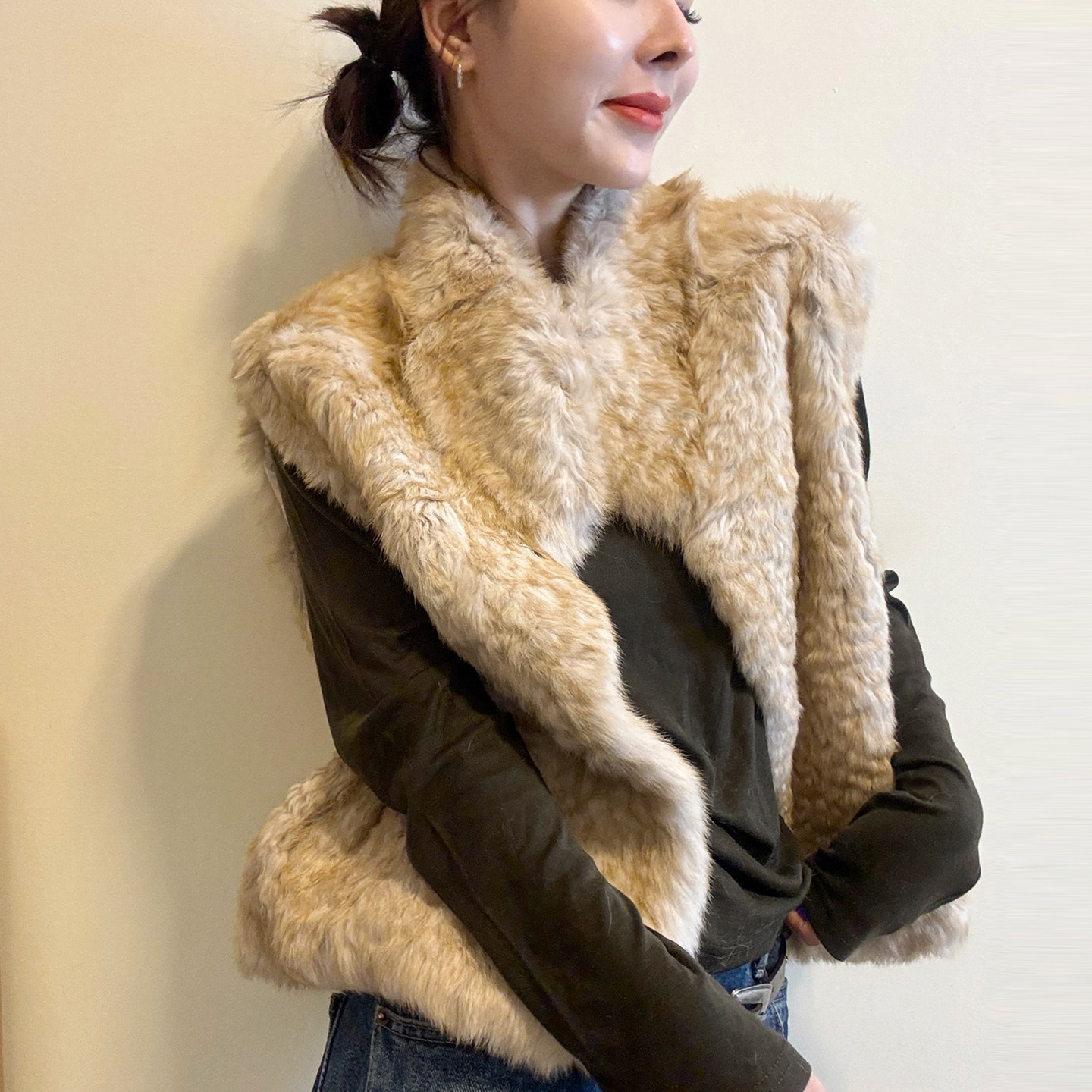 皮毛一体兔毛皮草马甲外套女欧货