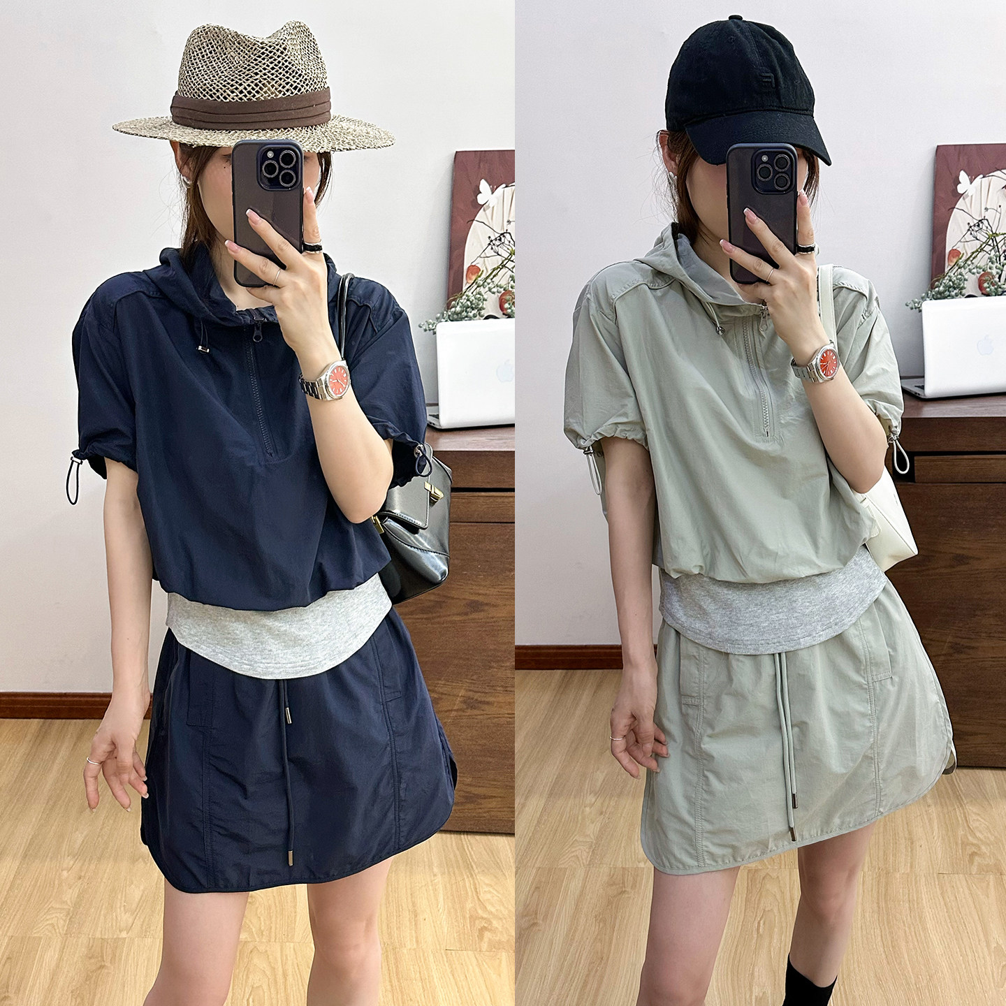 假两件连帽防晒衣半身裙两件套装女欧洲站2026夏装新款欧货女装潮