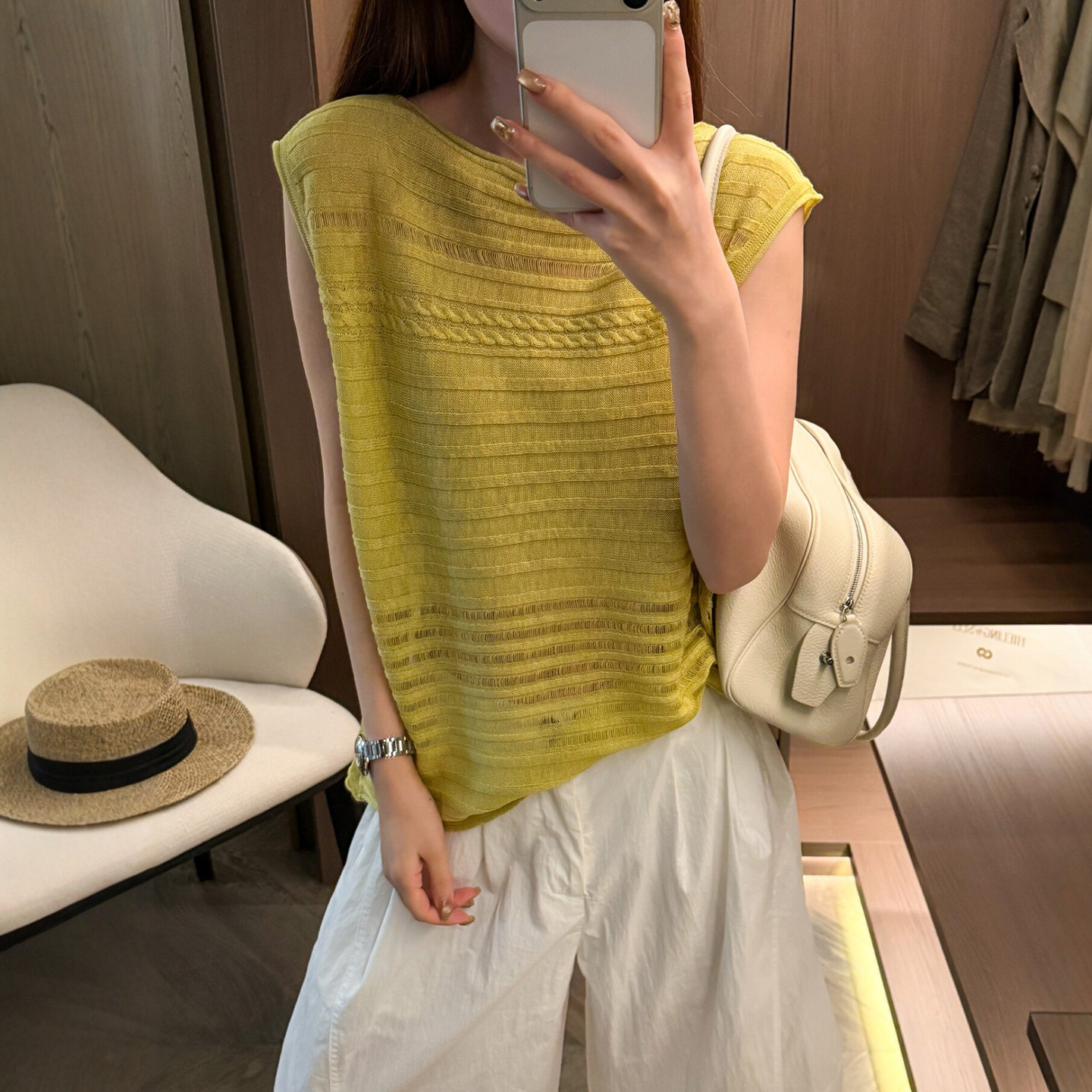镂空钩花小飞袖冰丝针织衫女欧货