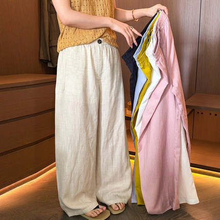 拖地直筒麻料西装阔腿裤女欧洲站2026夏装新款欧货女装休闲裤子潮
