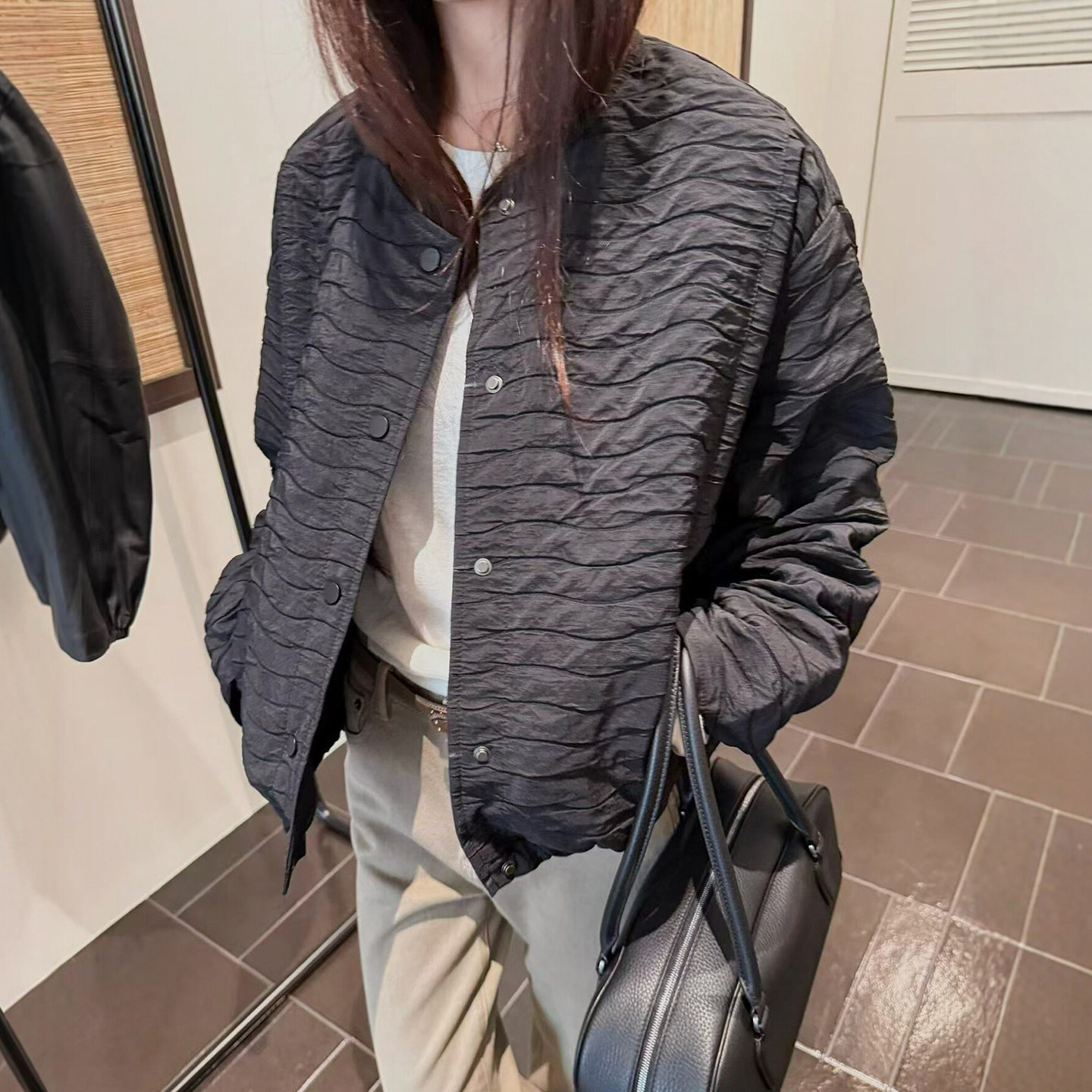 肌理感波浪纹棒球服外套女欧洲站