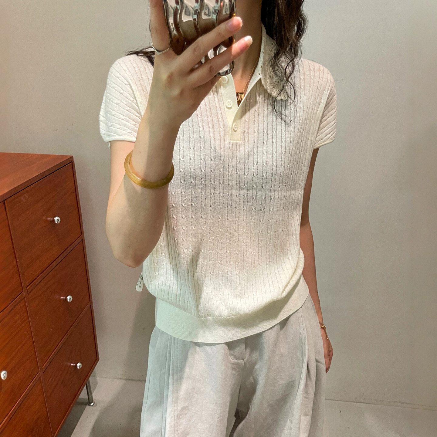 POLO领麻花纹细羊毛针织衫女欧货
