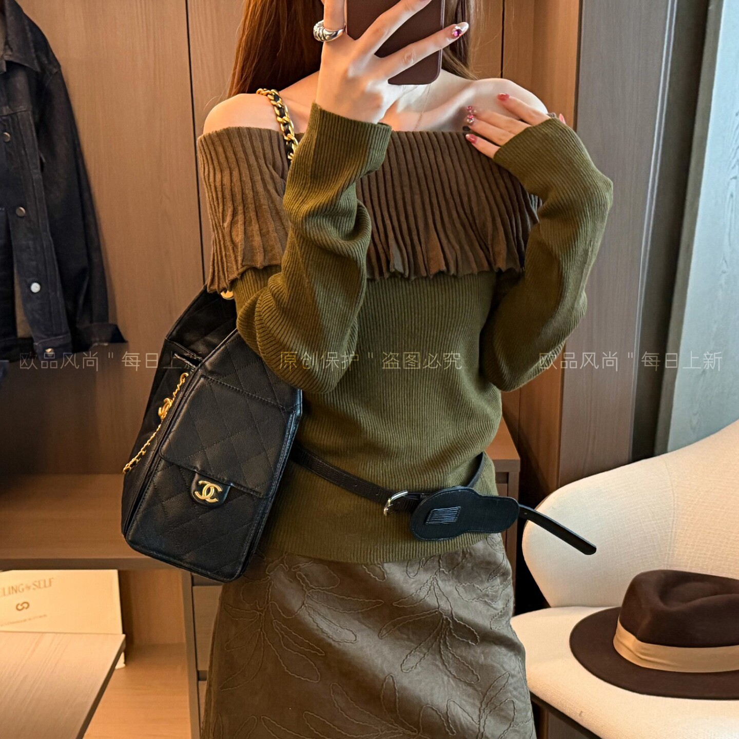 一字领桑蚕丝绵羊毛针织衫女欧货