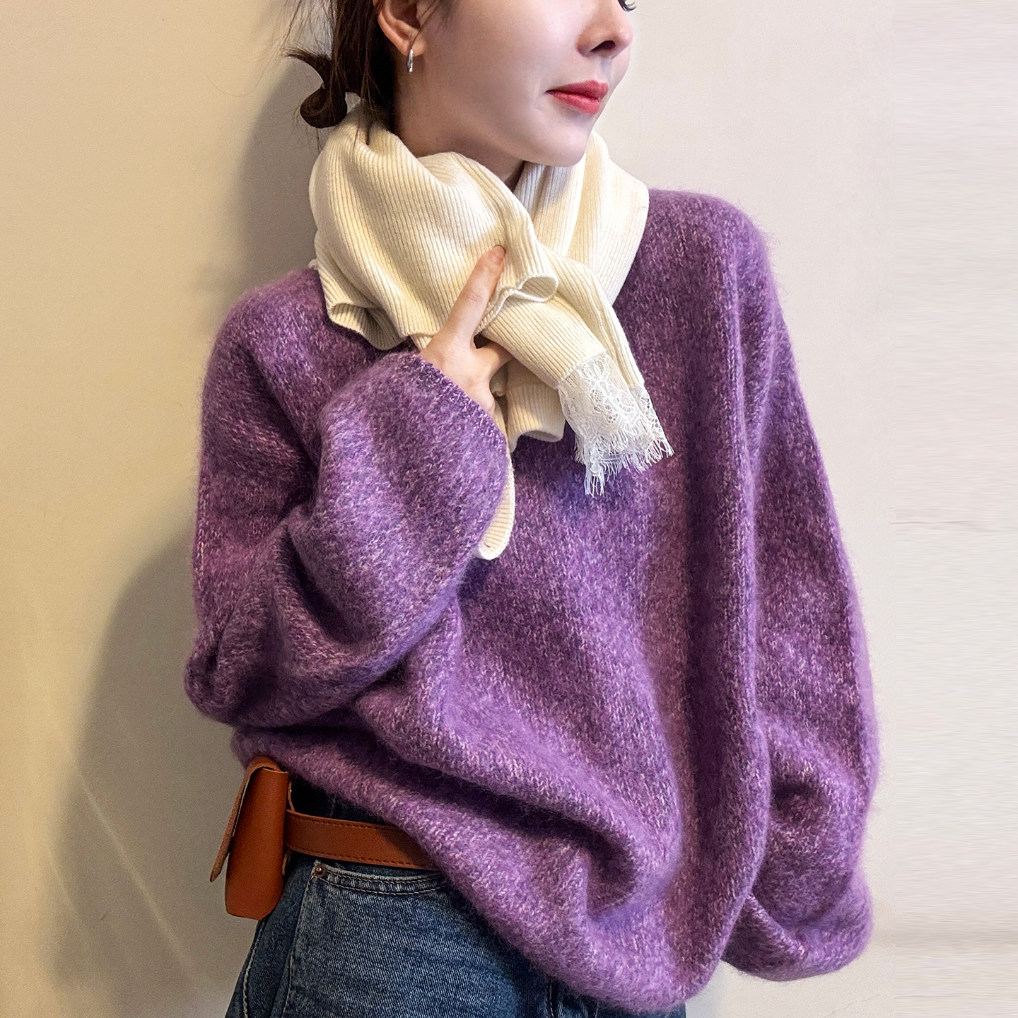 复古杂线山羊绒针织衫女欧货打底