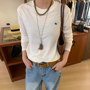 小马刺绣天丝面膜T恤女欧洲站2026春装新款欧货女装时尚打底衫潮