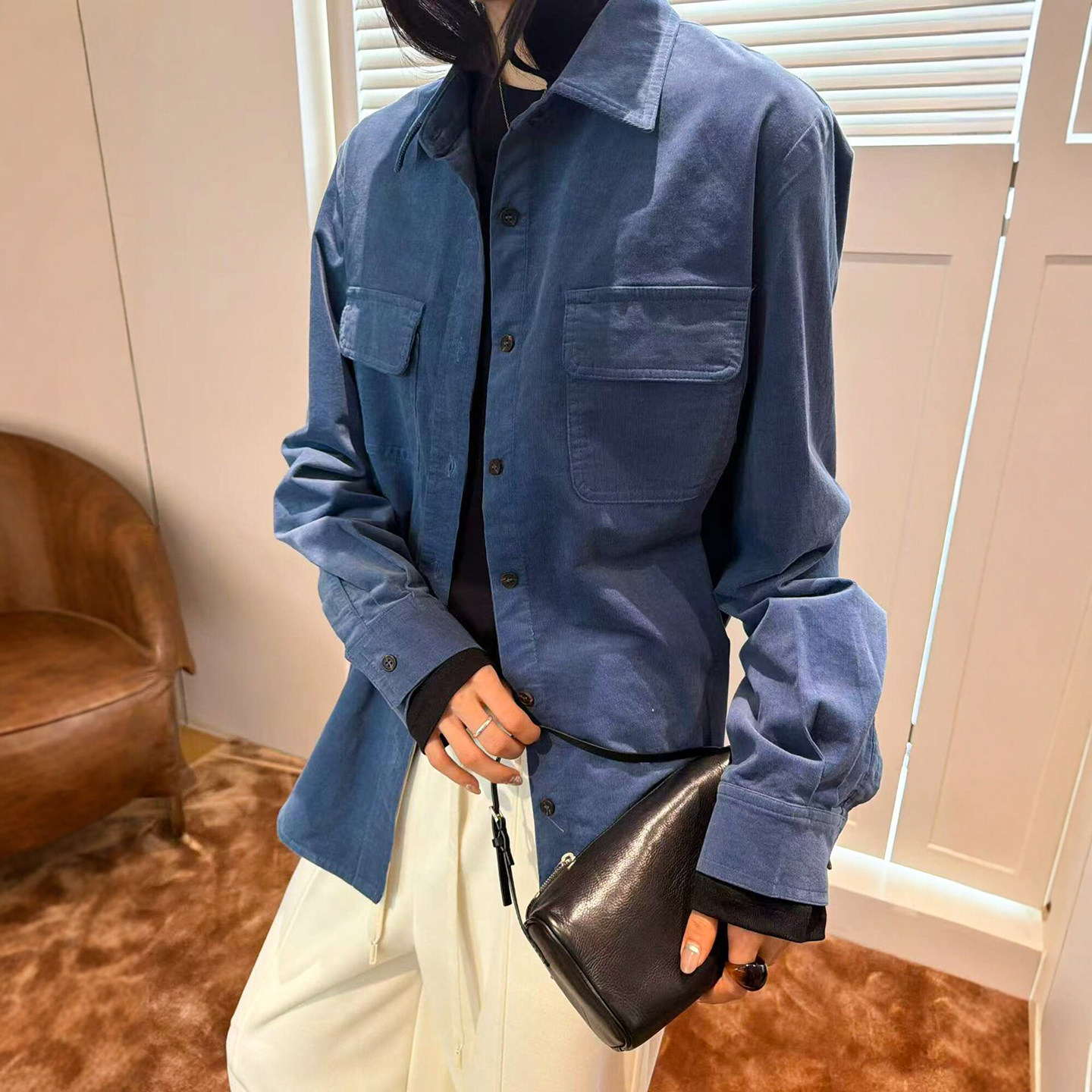 POLO领灯芯绒工装衬衫女欧货上衣