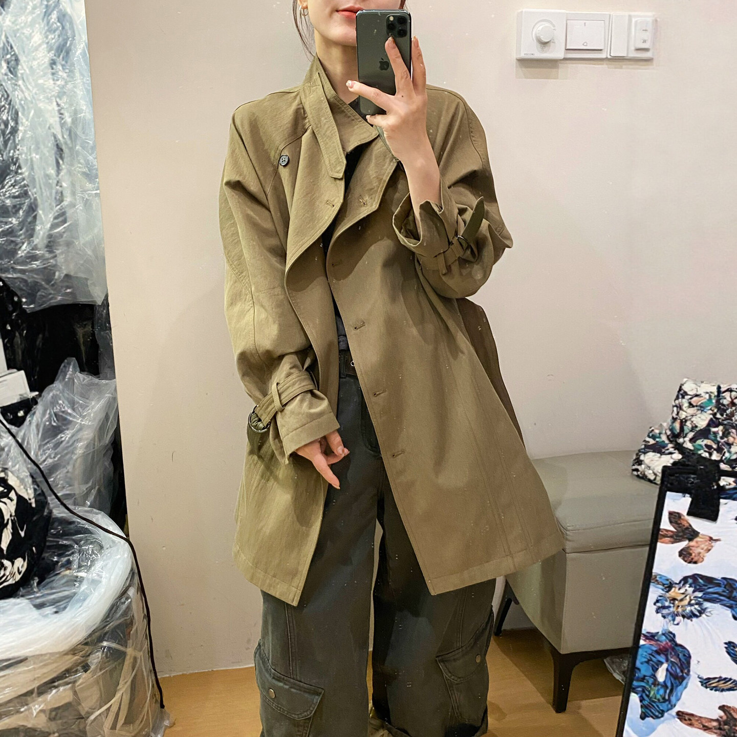 英伦风立领休闲风衣外套女欧洲站