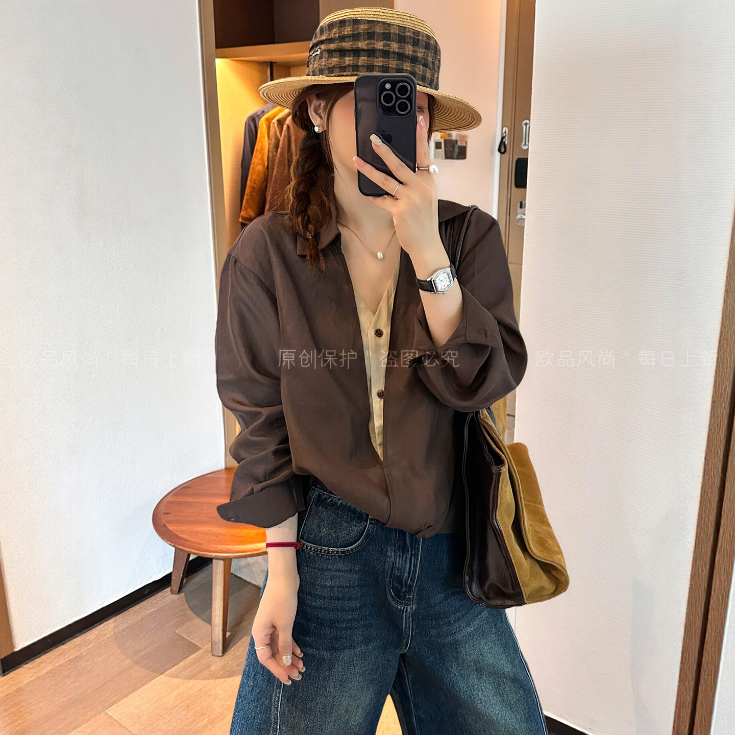 假两件翻领天丝衬衫女欧洲站上衣