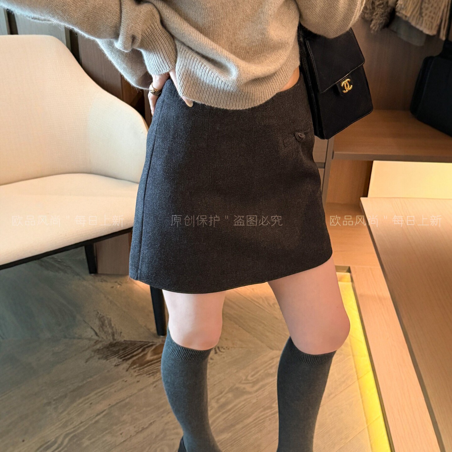 羊毛呢A字西装半身裙女欧货短裙