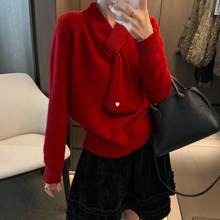 配围巾山羊绒针织衫女欧洲站2025冬装新款欧货女装时尚洋气毛衣潮