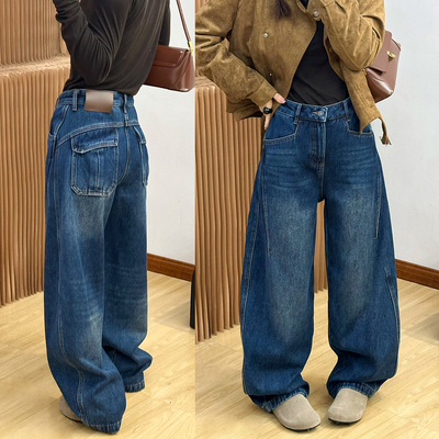 立体剪裁弯刀加绒牛仔裤女欧洲站