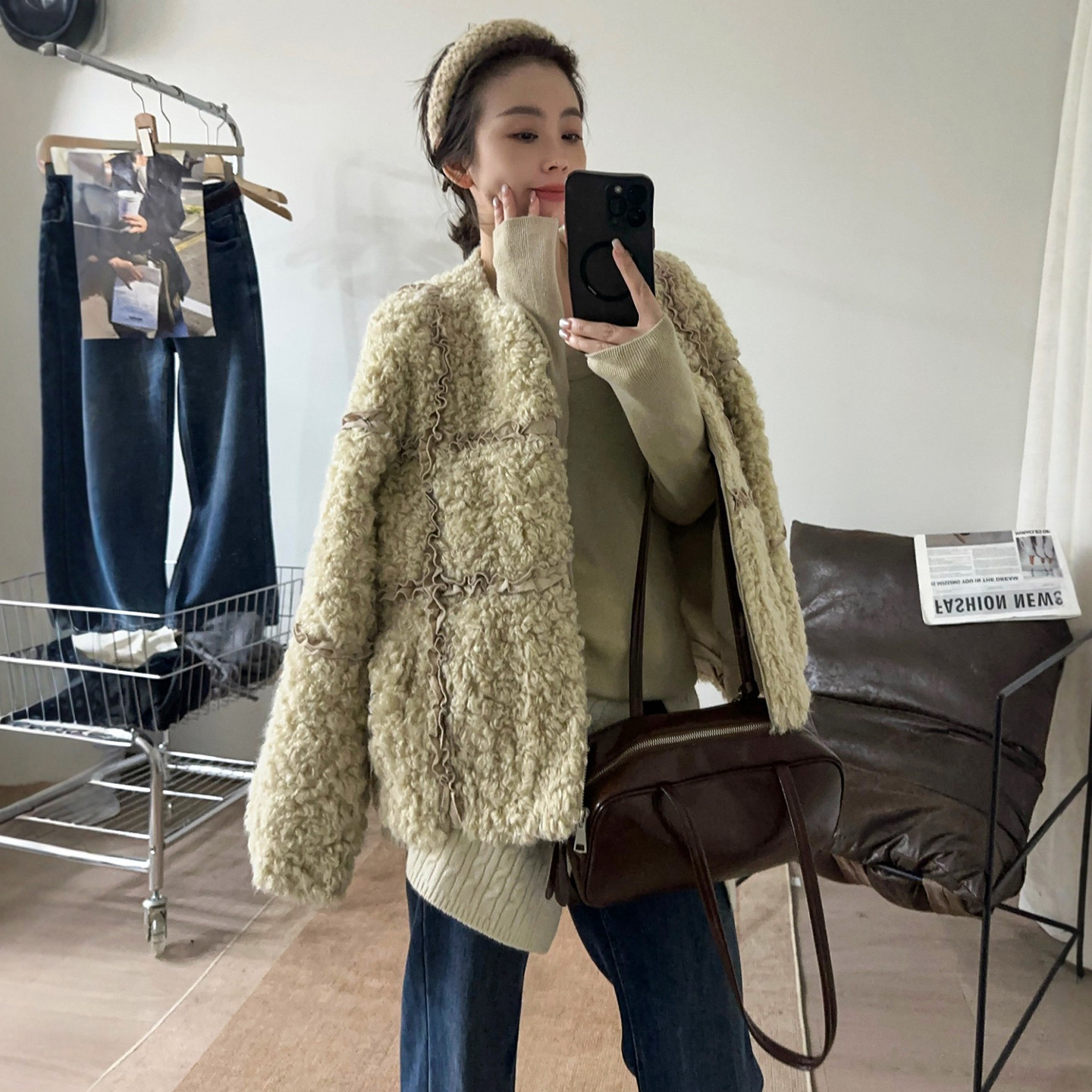 羊羔毛木耳边皮毛一体外套女欧洲站2025冬装新款欧货女装羊羔服潮,女装/女士精品,短外套,淘宝优惠券,粉丝福利购,淘宝优惠卷