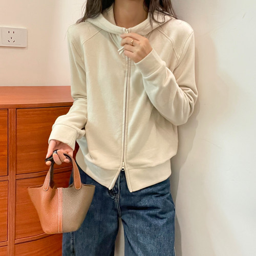 复古连帽德绒卫衣开衫外套女欧货