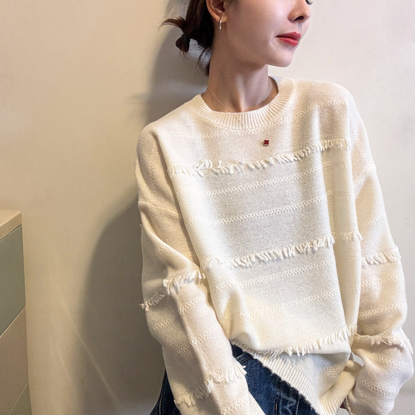 复古流苏细羊毛针织衫女欧货打底