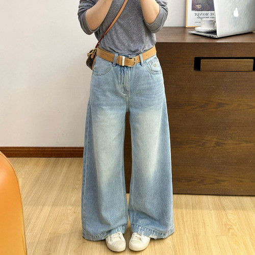 小马刺绣拖地阔腿牛仔裤女欧洲站