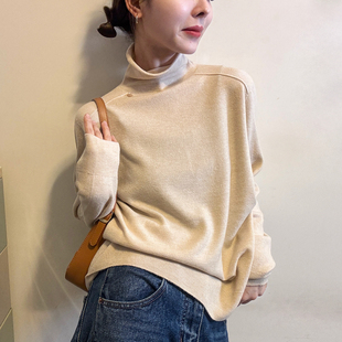 贝壳扣半高领山羊绒针织衫女欧洲站2025冬装新款欧货女装打底衫潮