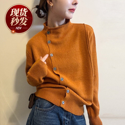 不规则高领羊毛针织衫女欧货打底