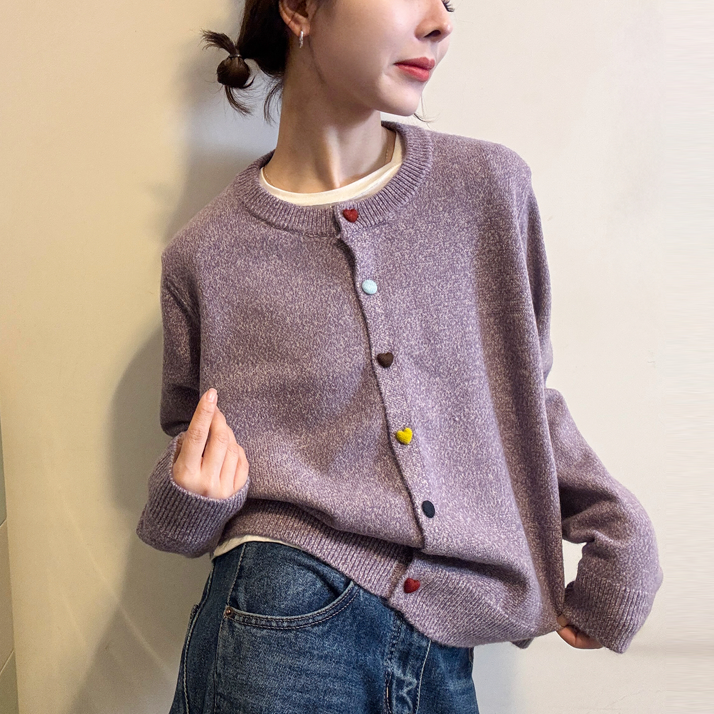 彩色纽扣细羊毛针织开衫女欧洲站