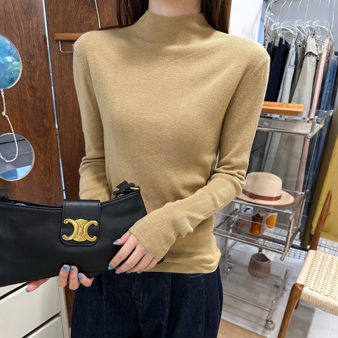 小半高领细羊毛针织打底衫欧洲站