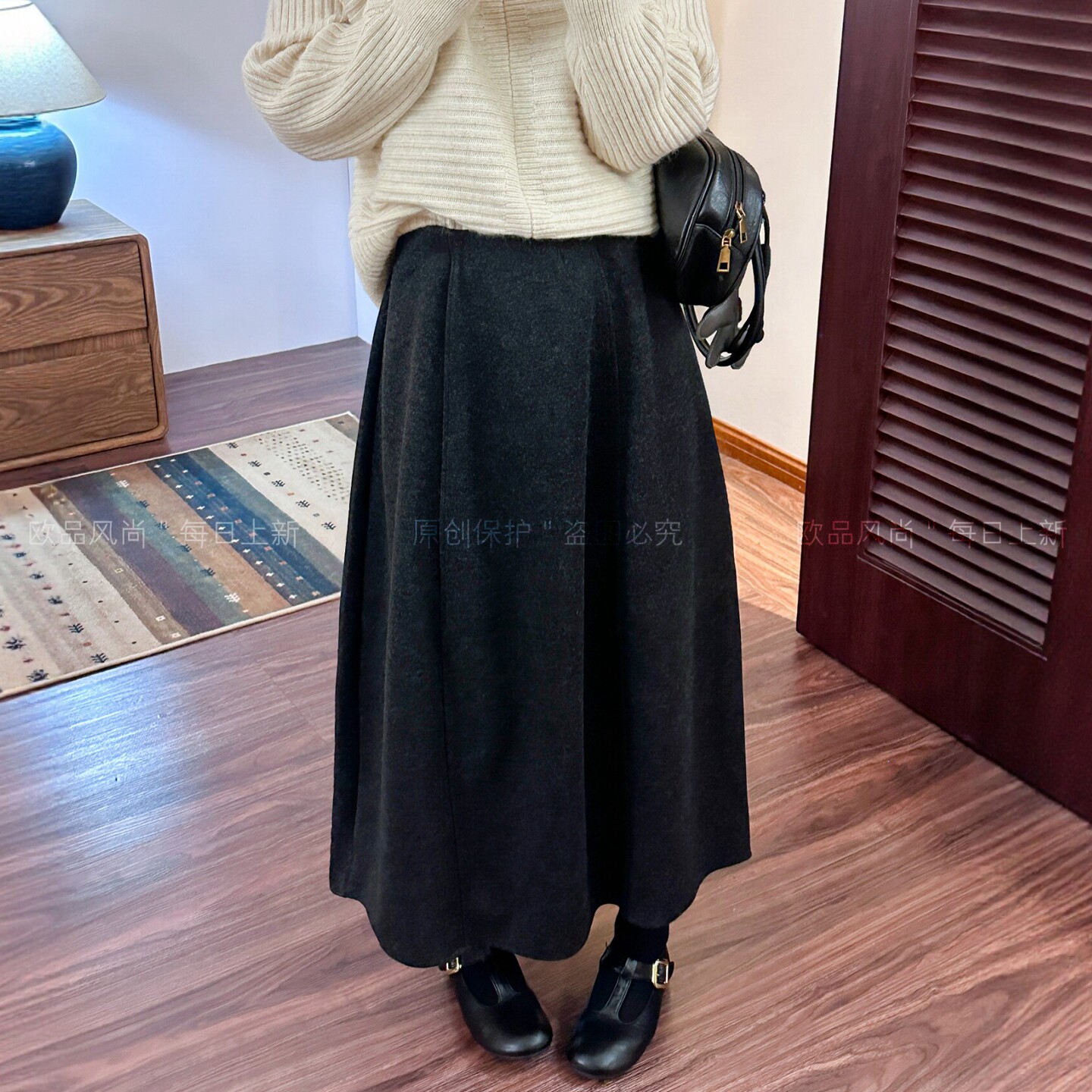 羊毛呢A字西装半身裙女欧洲站潮