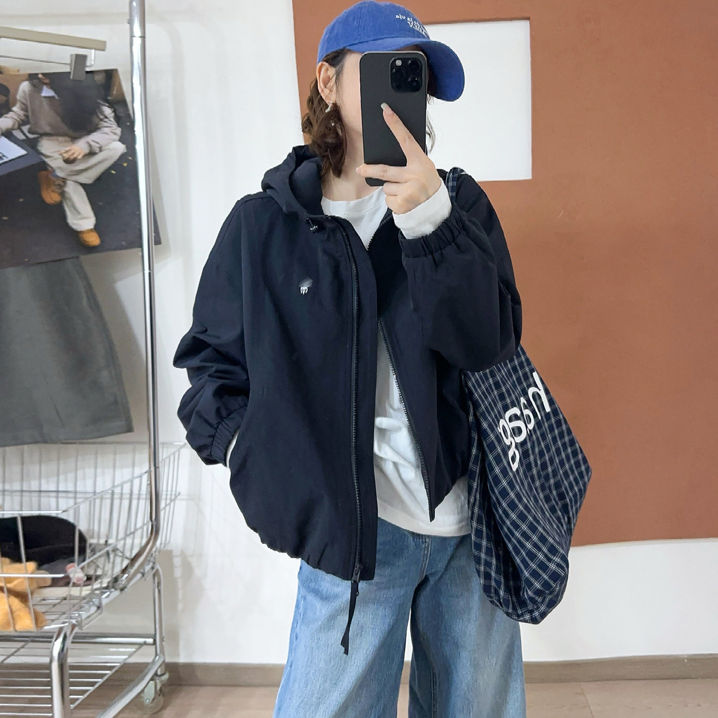 复古刺绣连帽冲锋衣外套女欧洲站