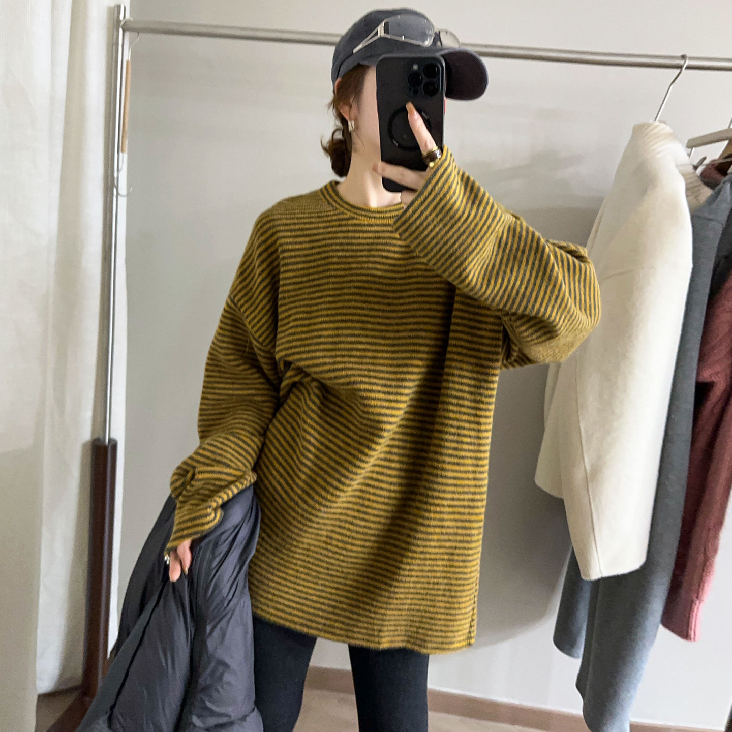 撞色条纹羊绒针织衫女欧洲站2025冬装新款欧货女装时尚打底毛衣潮