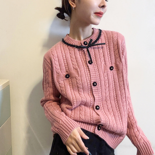 欧货女装 新款 毛衣潮 女欧洲站2025冬装 小香风镶钻麻花羊毛针织开衫