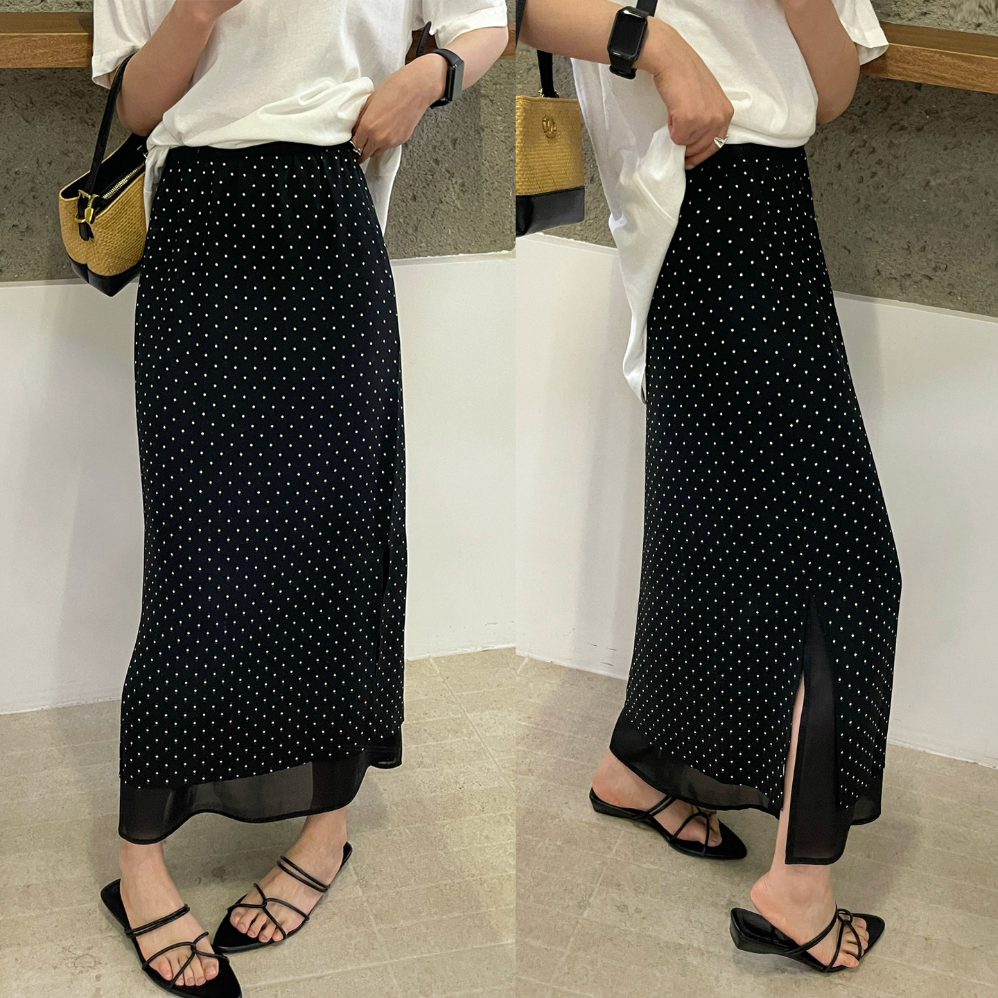 撞色波点开叉A字半身裙女欧洲站2026夏装新款欧货女装包臀裙子潮