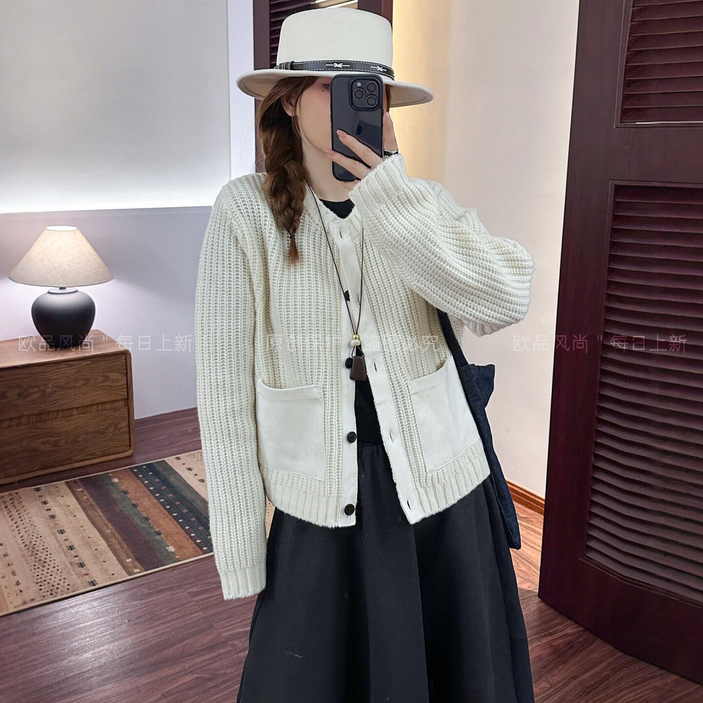 100%绵羊毛粗线针织开衫女欧洲站