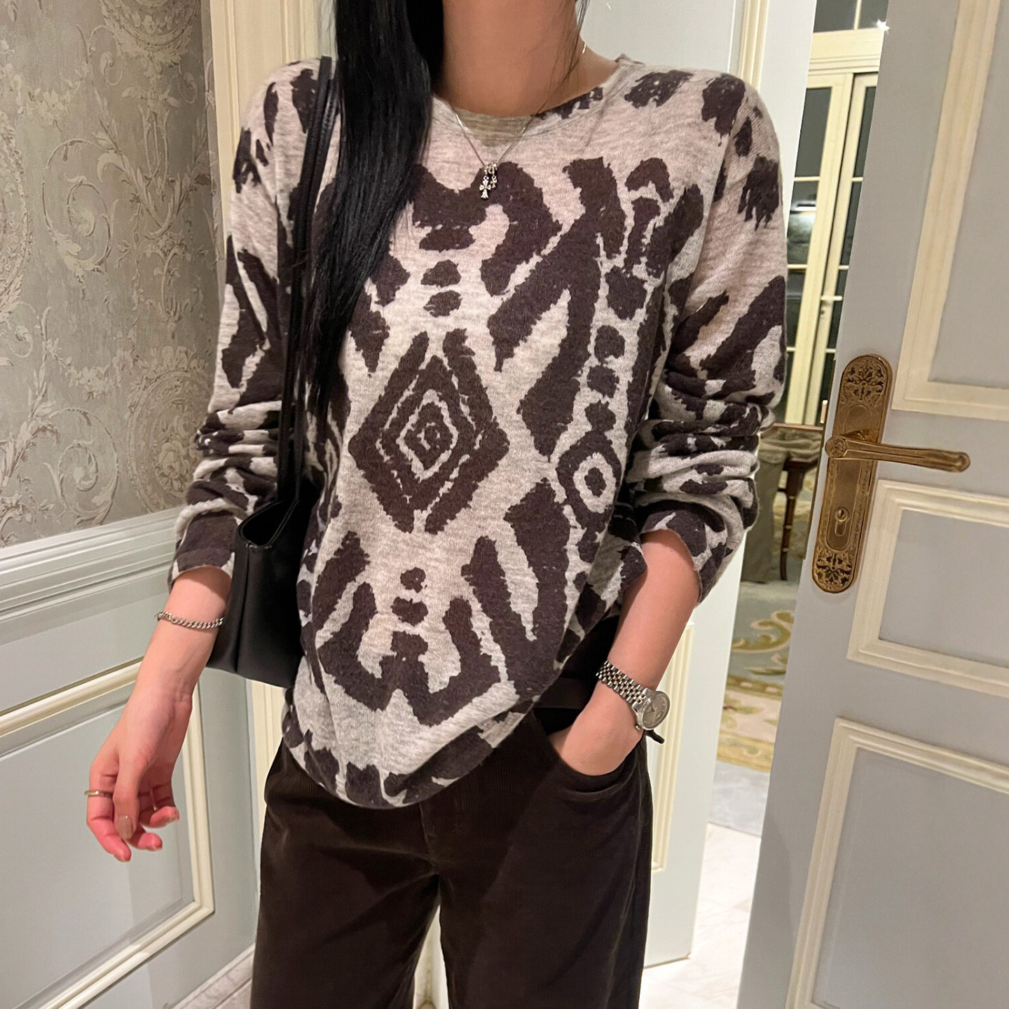 民族风印花羊毛针织衫女欧洲站潮
