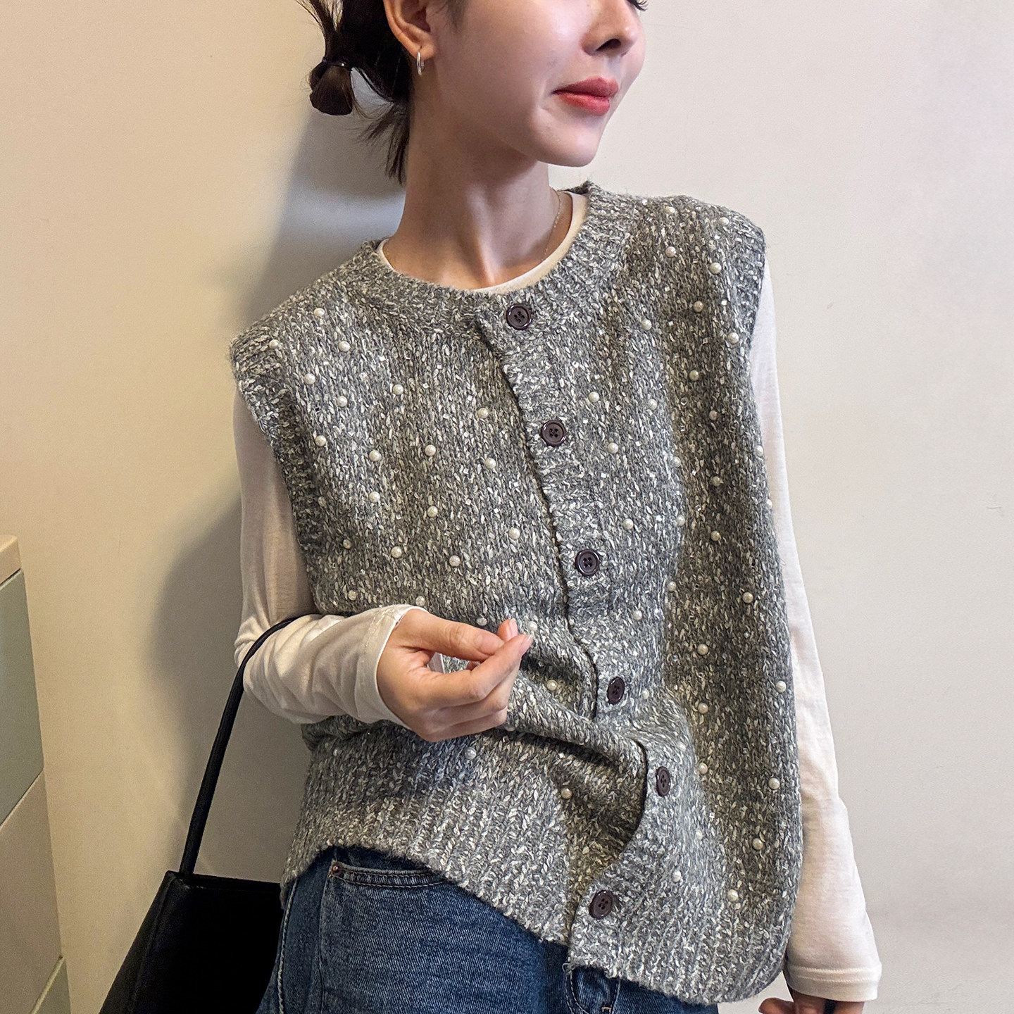 复古杂线钉珠针织衫马甲背心女欧洲站2025冬装新款欧货女装毛衣潮,女装/女士精品,毛针织衫,淘宝优惠券,粉丝福利购,淘宝优惠卷