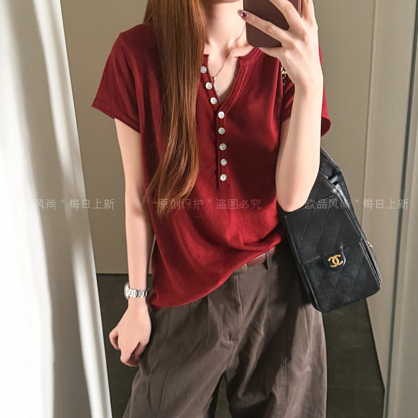 剪刀领卷边绵羊毛针织衫女欧洲站