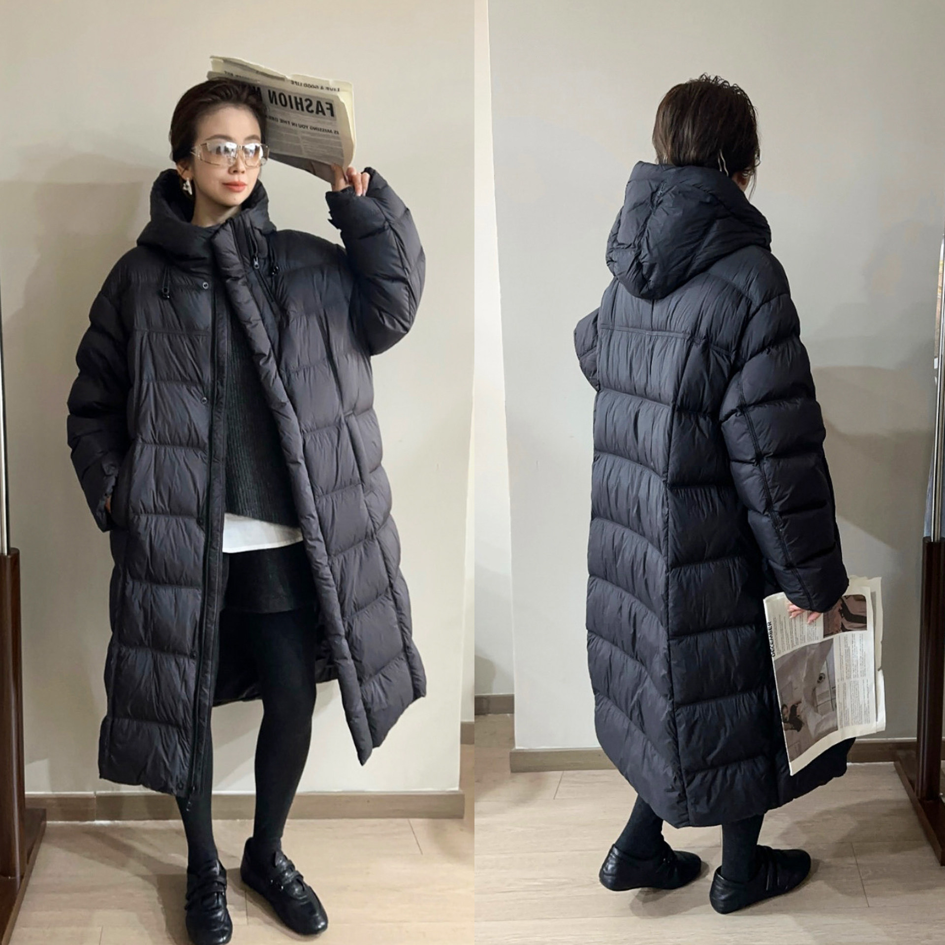 复古连帽面包羽绒服女欧洲站2025冬装新款欧货女装过膝长款外套潮