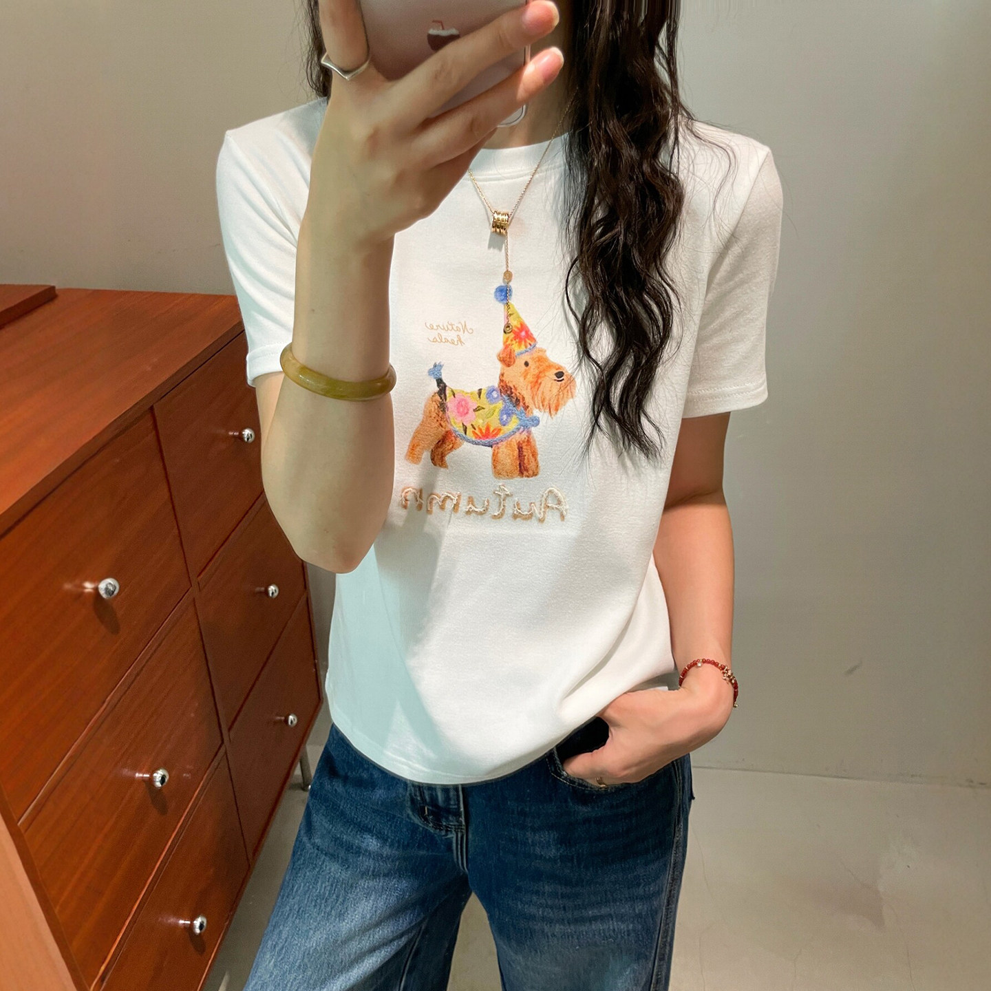 小狗印花修身短袖T恤女欧洲站潮
