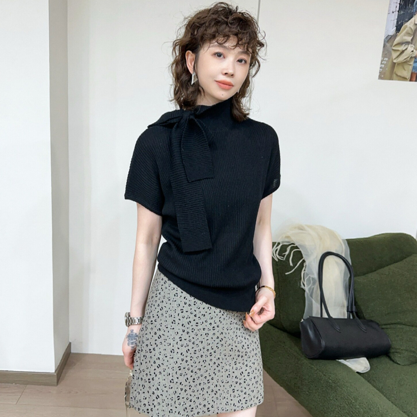 蝴蝶结高领羊毛针织衫女欧洲站潮