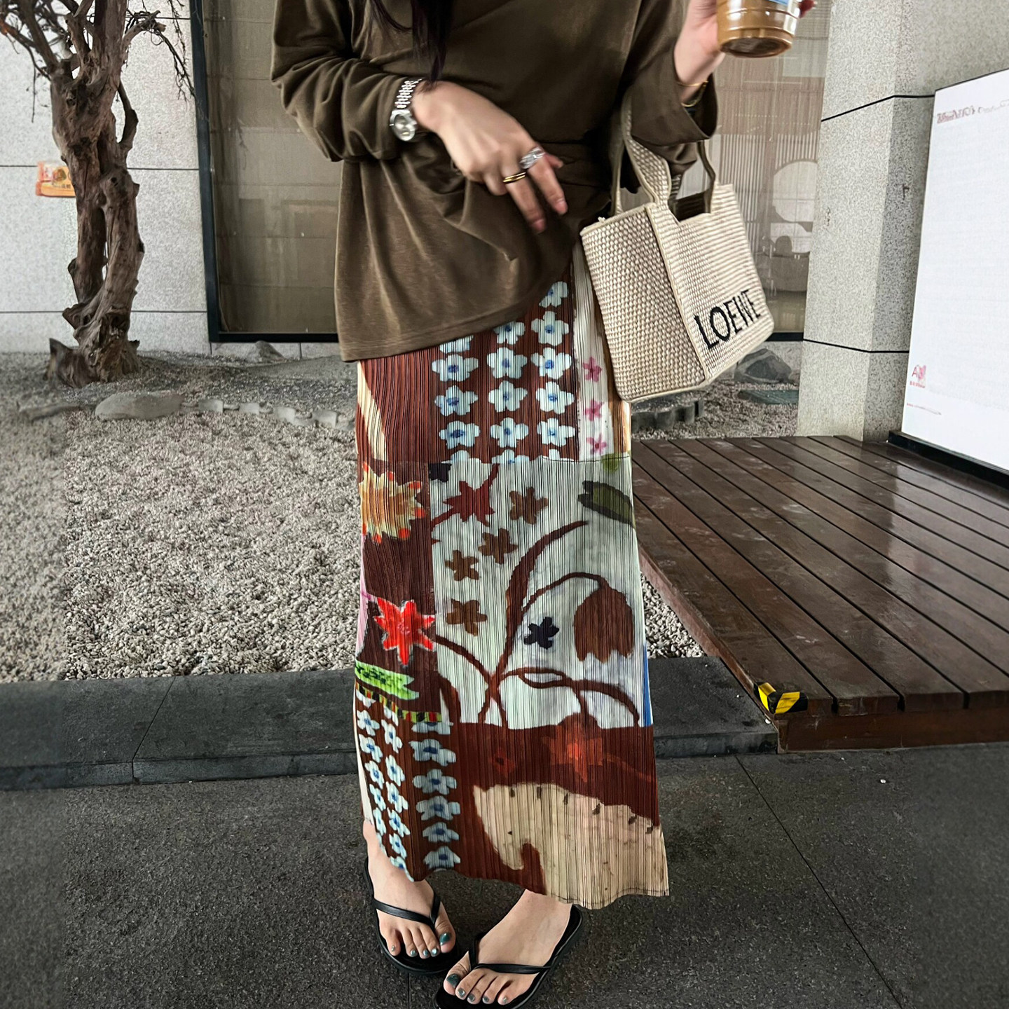 复古艺术印花百褶半身裙女欧洲站