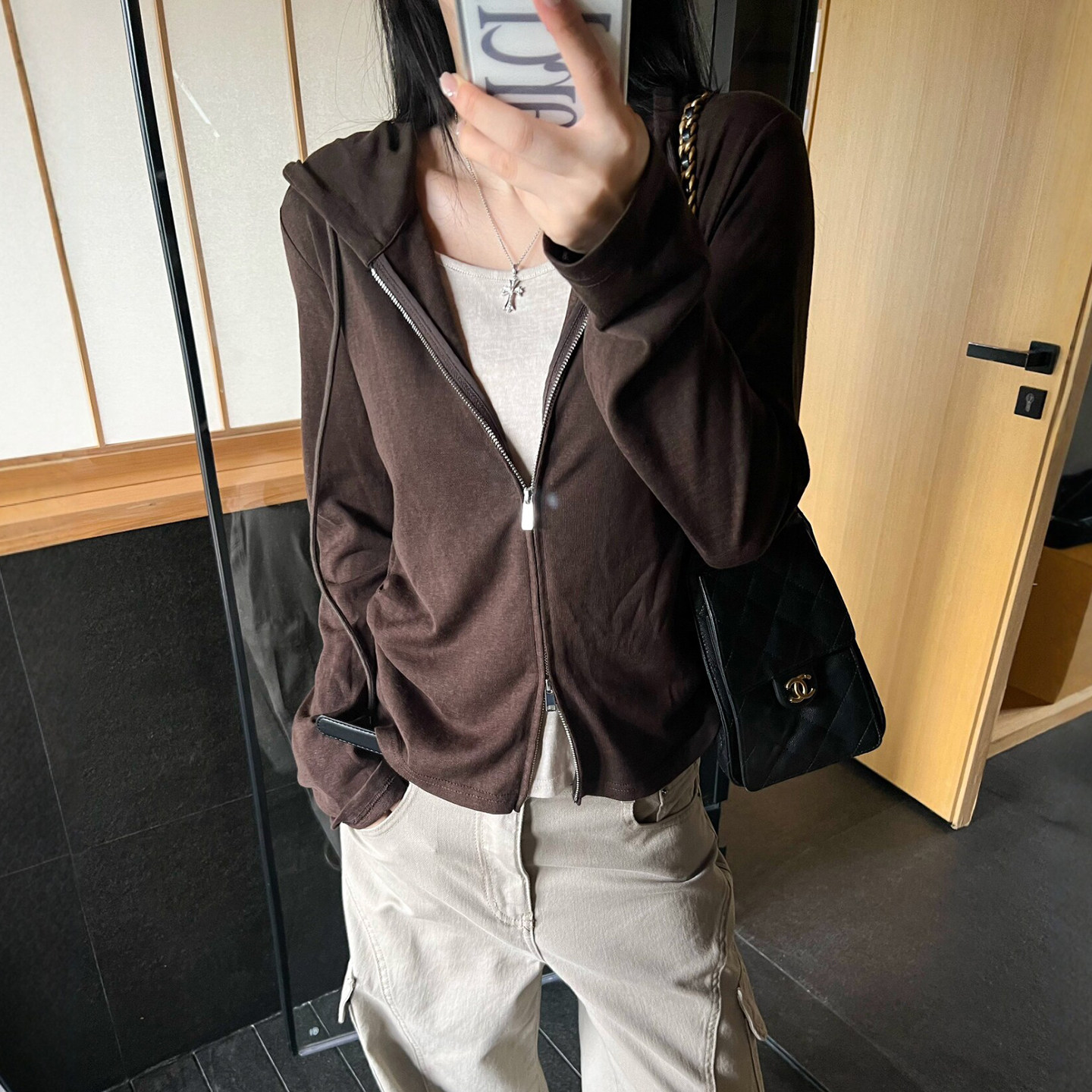 抽绳连帽卫衣开衫短外套女欧洲站