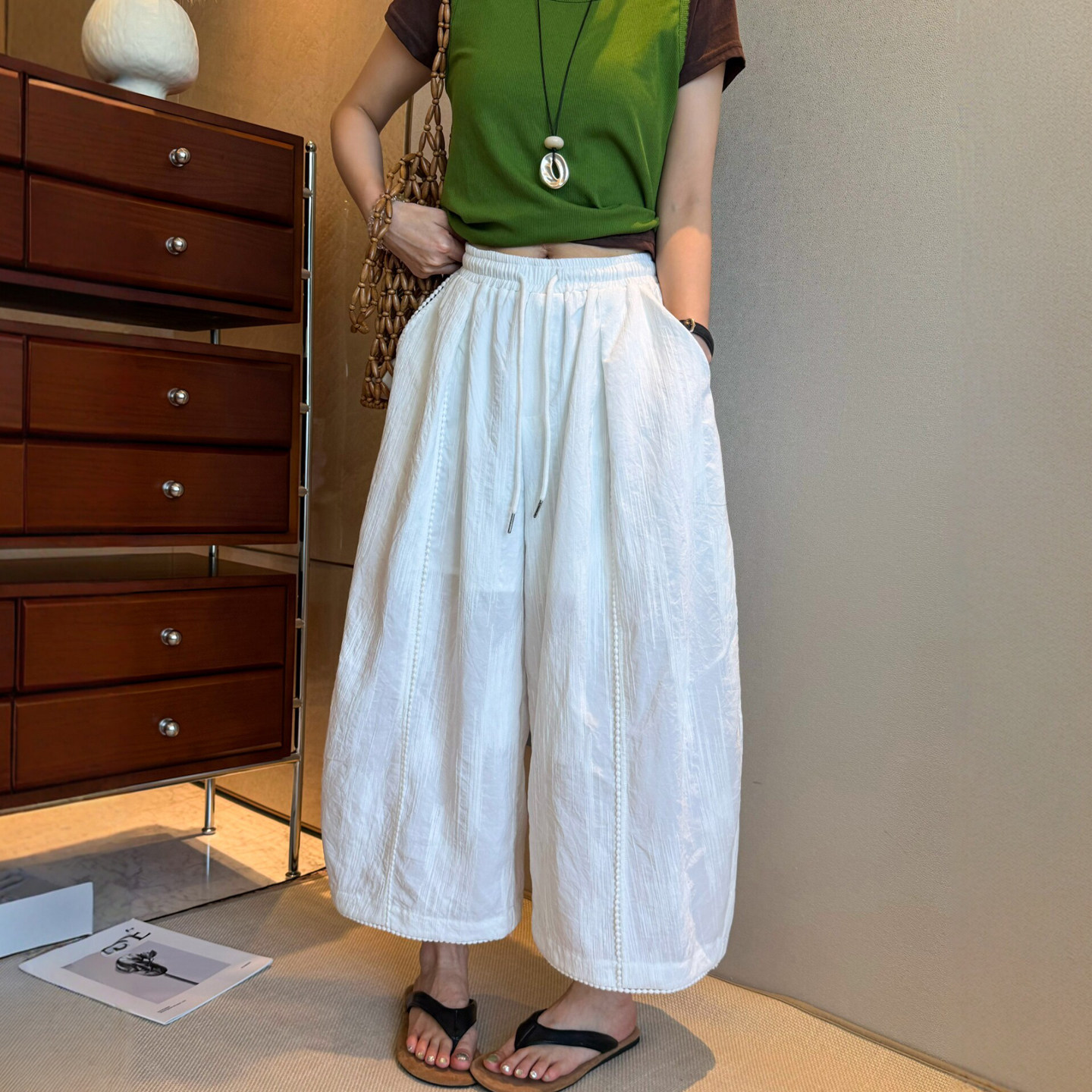 抽绳速干九分气球阔腿裤女欧洲站2026夏季新款欧货女装休闲裤子潮